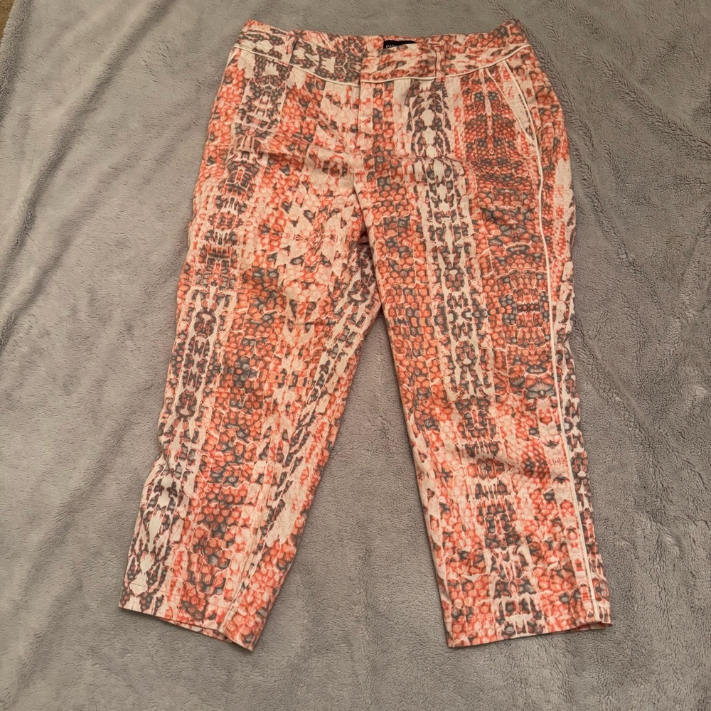 Dana Buchman Snake Print Peach Gray White Cropped Pants Size‎ 6